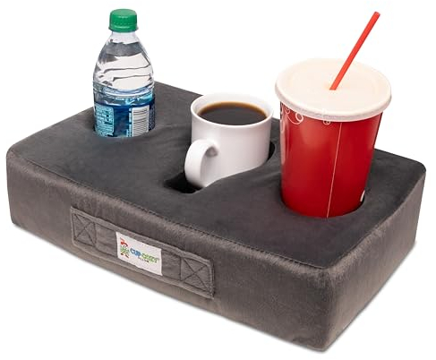 Cup Cozy Pillow (Gray) As Seen on TV-The world's BEST cup holder! Keep your drinks close and prevent spills. Use it anywhere-Couch, floor, bed, man cave, car, RV, park, beach and more!