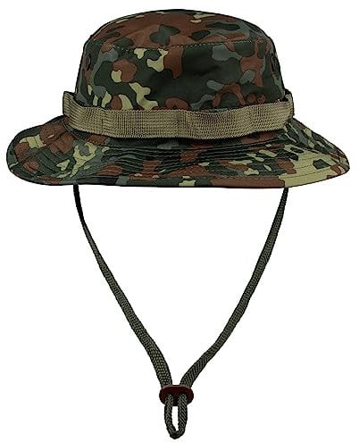 Outdoor Boonie Hat für Damen & Herren - wasserdichter Anglerhut mit Belüftung & Kordel - atmungsaktiv & größenverstellbar - Sonnenhut L Flecktarn