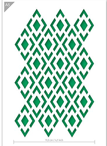 QBIX Diamant Muster Schablone - Schachbrettmuster Schablone - Muster Schablone - Größe A5 - wiederverwendbare kinderfreundliche DIY Schablone für Malen, Backen, Basteln, Wand, Möbel
