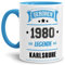 Tassendruck Geburtstags-Tasse Geboren 1980 Eine Legende aus Karlsruhe Innen & Henkel Hellblau/Geschenk/mit Spruch/Mug/Cup/Becher/Qualität Made in Germany