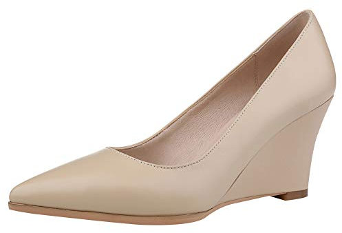 Jamron Damen Echtleder Spitze 8CM Keilabsatz Pumps Büroarbeit Gericht Schuhe Aprikose SN02411 EU38