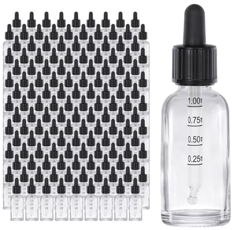 Oputec Lot de 143 x 30ml flacons compte-gouttes en verre - Avec pipette en verre et graduation - Bouteilles de Pharmacie, Transparent