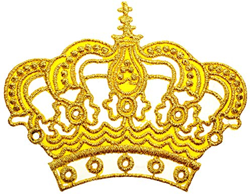 alles-meine.de GmbH 1 Stück Bügelbild - große XL - Krone - Gold Farben - 7,9 cm * 6,4 cm - Aufnäher/Applikation/Aufbügler - gewebter Flicken - Bügelflicken/Hosenflicken -..
