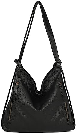ITALYSHOP24.COM OBC Damen Tasche Rucksack 2 in 1 Umhängetasche Schultertasche Umhängetasche Daypack Leder Rucksacktasche Shopper Backpack Freizeitrucksack (Schwarz)