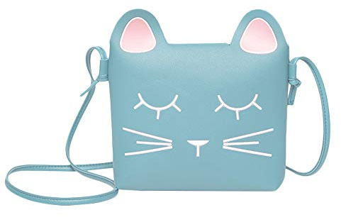 whatUneed Nette kleine Mädchen Umhängetasche Handtasche Geldbörse, Prinzessin Mini Taschen, Cat Cross Body Messenger Bag (blue)