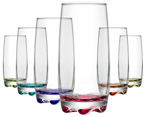 6x Multicolour 390ml Adora Highball Glasses - Tall Hi Ball Glass Water Gin Juice Cocktail Drinking Glassware Tumblers Set - By LAV