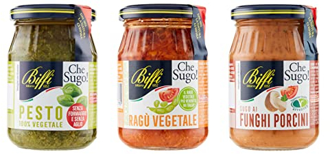 Biffi - Mix di 3 Sughi 100% Vegetale: Ragù Vegetale 190g, Sugo ai Funghi Porcini 190g, Pesto 100% Vegetale, senza Formaggio 190g