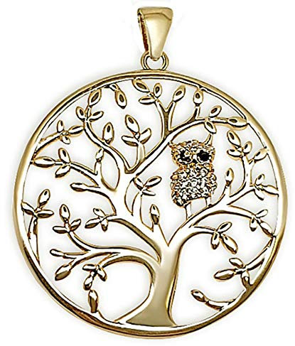 Pendentif Arbre de Vie Chouette Plaqué Or 750/000 et Oxydes de Zirconium - Femme