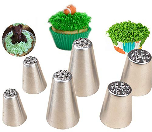 BLUGUL 6 Stück Grastülle, Gras Spritztülle, Multi-Öffnungstülle aus Edelstahl, für Kuchen, Cupcakes, Kekse, Dessertdekoration, Gebäckherstellung