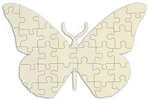 Holzpuzzle „Schmetterling“ zum selbst gestalten und bemalen - 35 Teile, 42 x 28 cm - personalisierbares Puzzle aus Holz in Form eines Schmetterlings
