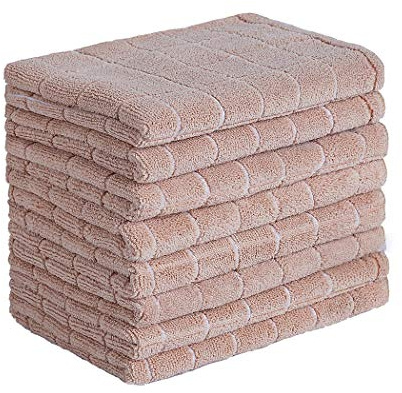 HYER KITCHEN Mikrofaser-Geschirrtücher – weiche, super saugfähige und fusselfreie Küchentücher – 8 Stück (Lattice Designed Camel Colors) – 66 x 45 cm (Camel)