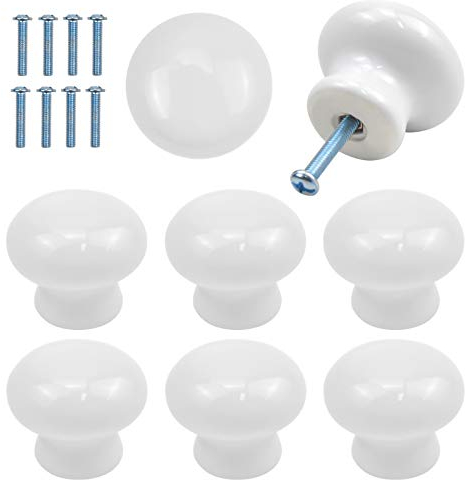 Fangehong 8 STK Türknöpfe für Kinder, 35mm Runde Schrankknöpfe, Keramik Schrankgriffe und knöpfe, Möbelgriffe mit Schrauben für Schublade, Schränke, Innentüren, Küche, Wohnzimmer (Weiß)