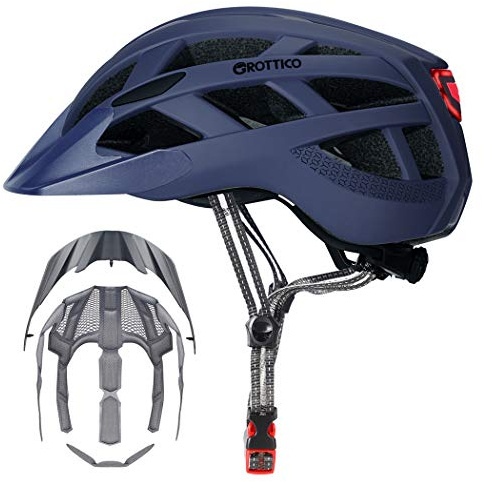 Adult-Men-Women Bike Helmet with Light - Mountain Road Bicycle Helmet with Replacement Pads & Detachable Visor