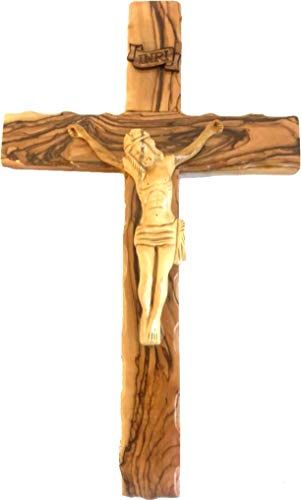 Holy Land Market Grande croce in legno di ulivo con crocifisso, tutto da legno di ulivo di Betlemme (30,5 cm o 30 cm)
