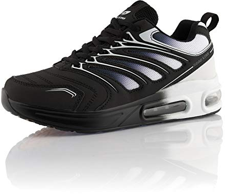 Fusskleidung® Damen Herren Sportschuhe Dämpfung Sneaker leichte Laufschuhe Weiss Schwarz EU 42