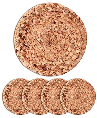 Alnicov Woven Placemats for Dining Table Set of 4,Natural Water Hyacinth Weave Placemat,Handmade Woven Placemats Heat Resistant Non-Slip 7.1 Inches(18cm)