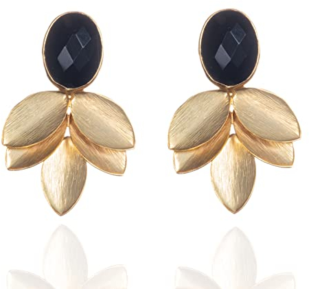 Zavana Große Statement-Ohrringe für Frauen mit natürlichen Schwarz Edelsteinen, handgefertigte Schwarz Ohrringe, Modeschmuck für Frauen