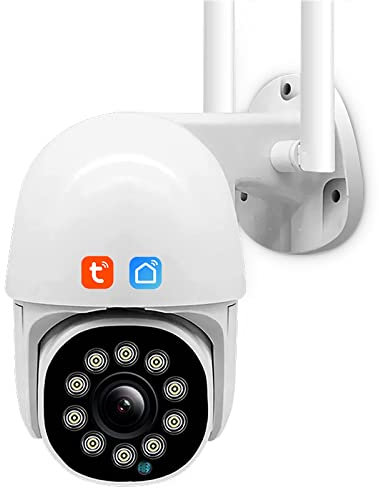 Tuya Smart Life WiFi 1080P Telecamera IP, 2MP 4X Zoom Digitale PTZ Telecamera di Sicurezza con Localizzazione Automatica Visione Notturna IR per Esterni Sorveglianza CCTV,Camera