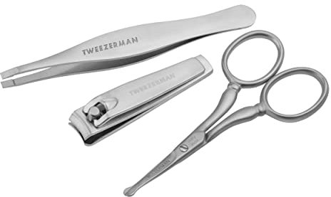 TWEEZERMAN Men's Face & Nail Treatment Set with Facial Hair Scissors - Silver