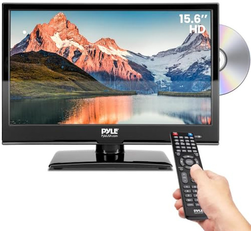 Pyle 15.6 1080p LED RV Television - Flat Screen Monitor FHD TV w/HDMI, RCA, Multimedia Disk Combo, 12V/24V Car Adapter, Full Range Stereo Speaker, Wall Mount, Works w/Mac PC, Includes Remote Control