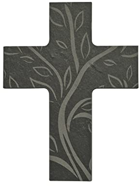 Haussegen Kreuz aus Schiefer, ca.12x9cm, Blätter-Muster