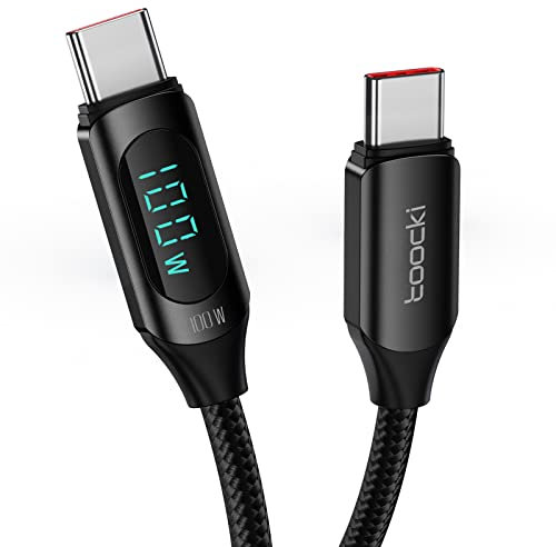 Toocki Cable USB C a USB C de 6.6 pies tipo C cargador de carga rápida 5A PD 100 W USB C con pantalla LED, nailon trenzado de datos de 480 Mbps para iPhone 15 Pro Max Galaxy S23 iPad Pro, negro