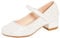 Girls Faux Leather Low Block Heel Party Shoes Ivory Glitter 13 UK Child