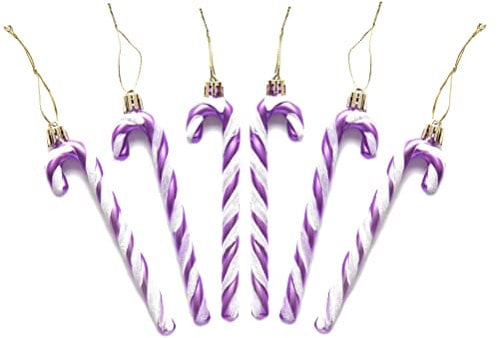 Pack of 6-13CM Glitter Candy Cane –Christmas Tree Hanging Decoration Bauble Xmas Ornament (Lilac)