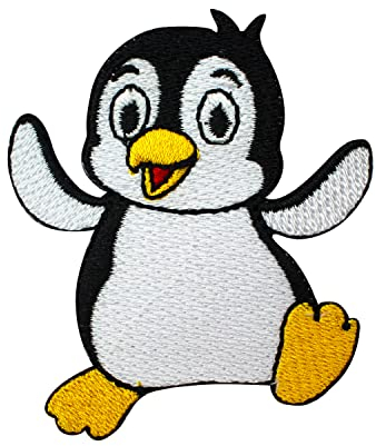 WASPRO Niedlicher Pinguin-Cartoon-Aufnäher, Tier-Patch, 1 Stück, Mittel, Schwarz, Iron-On, Bügelbild, 7,5 x 6,5 cm
