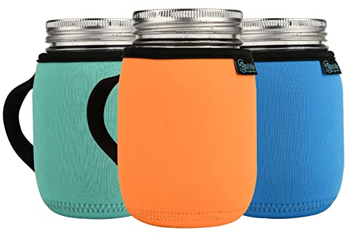Beautyflier 16oz Regular Mouth Mason Jars Neoprene Sleeve, Mason Jars Drinking Glasses Neoprene Cover, Wide Mouth Mason Jars Insulators with Handle
