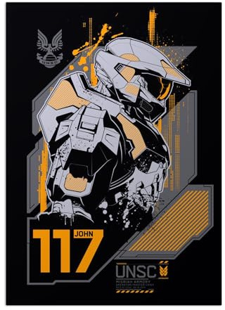 Displate - Metallposter - Magnet-Montage - Halo Game - Halo Graphics - John-117 Profile - Größe M - 32x45cm Matt