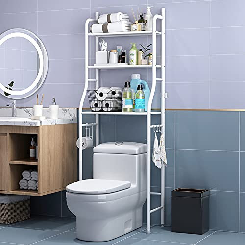 True Face 3 Tier Rack Shelf Stand Bathroom Toilet Over Commode & Washbasin Storage Rack Bathroom Space Saver Shelf Organizer Holder Stainless Steel White - Commode