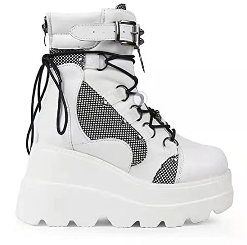 Damen Stiefel mit Dicker Sohle, Punk Kurze Stiefel, High Heels Motorrad Reitstiefel