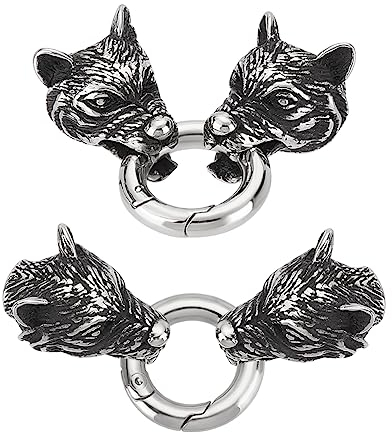 UNICRAFTALE 2 Sets 316 Wolfskopf Endkappen Aus Edelstahl Mit Federtorringen Lederarmbandherstellung Kordelenden O Ringe Antiksilberne Armbandverschlüsse Verbunden Für Die Schmuckherstellung