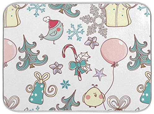408 Geschirrabtropfmatte Cartoon-Muster-Vogel-Zuckerstange-Weihnachtsbaum Mit Aufhängeöse Küche Geschirr Abtropfmatte Waschbar Pflegeleicht Abtropfmatte Für Arbeitsplatte Teller Tischplatte,41X46cm