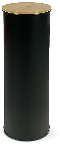 TIENDA EURASIA - Escobillero de Metal con Tapa de Bambu, 2 Colores, Portaescobilla de Inodoro, 9,5x9,5x27,2 cm, Metal, Plástico y Bambú, Escobilla 34 cm, para Limpieza del Baño (Escobillero Negro)