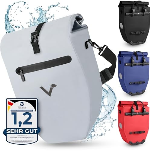 Valkental® Große & wasserdichte Gepäckträgertasche - Fahrradtasche für Gepäckträger mit großen Reflektoren [Abschließbar] Bombenfester Sitz - Mehrfach ausgezeichnet - Gefertigt für Langlebigkeit