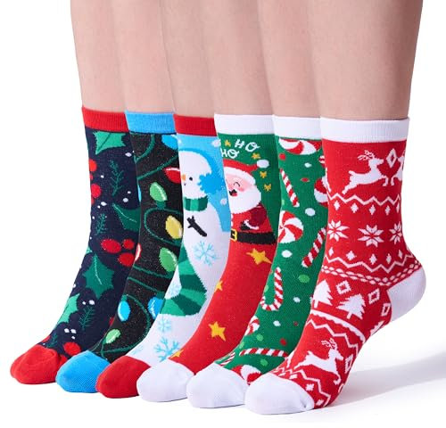 Giggling Getup 6 Packungen Winter-Weihnachtssocken für Männer und Frauen, warme, weiche Neuheits-Crew-Socken für Weihnachtsfeiertage, Geburtstagsgeschenk