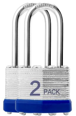 Lot de 2 cadenas d'extérieur à clé avec la même clé – Cadenas à clé en acier laminé avec anse longue, pour loquet à moraillon, abris de jardin, clôtures, casier de rangement, école, salle de sport