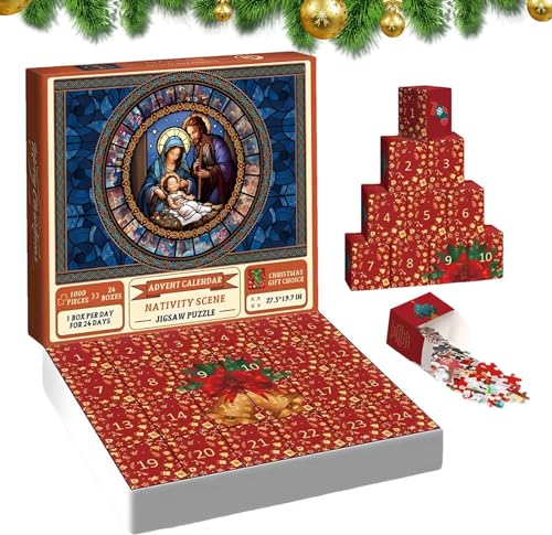 Holdes Weihnachts-Countdown-Puzzle - Adventskalender Puzzle Krippe,Weihnachtskrippen-Spaß, 24-Tage-Adventskalender, Jungen- und Mädchen-Adventskalender 2023 für Feiertage, Weihnachten, Partygeschenke