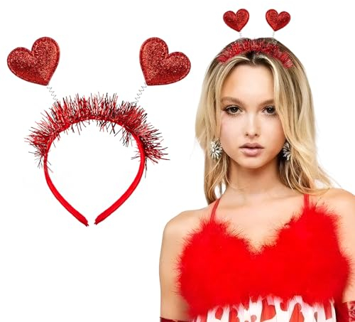 BHGT 1 Stück Herz Haarreif Glitzer Herz Stirnband Karneval Haarreif Rot Karneval Amor Kostüm Karneva Zubehör Accessoires für Valentinstag Karneval Geburtstag Party