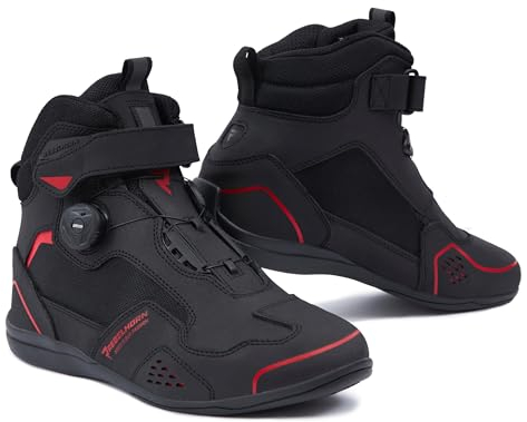 REBELHORN Spark II Motorradstiefel Damen und Herren | PU Leder | ATOP Schnell-Schnürsystem | Knöchelprotektoren | Verstärkte Zehen | Mesh Belüftungspaneele