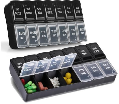 2 Pcs Pill Boxes 7 Day 2 Times A Day, Am Pm Pill Box 7 Day, Pill Organiser 7 Day 2 Times Night Medicine Organizer Travel Pill Container 14 Compartments Pill Dispenser for Vitamins