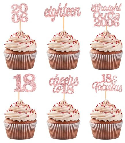 ALEGRE Glitzer Cupcake Topper 18. Geburtstag,24 Stück Roségold Tortendeko 18 Geburtstag Mädchen,Straight Outta 2006 Kuchendeko,Geburtstagsdeko 18 von 2006 für Geburtstag Kuchen Deko