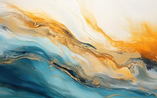 Acryl-Bild 140 x 90 cm: ein blau-goldener Wirbel auf einer weißen Oberfläche (211855704)