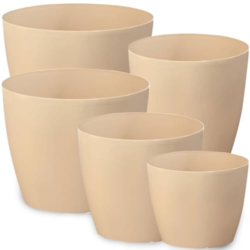 PECZEKO Blumentopf Glänzende, 5er-Set blumenkübel, 12/13/15/18/21 cm Pflanzkübel aus Übertopf Kunststoff Topf für, groß und klein Pflanzen, 5er-Set blumenkübel kräutertopf, Violett