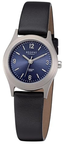 REGENT Damen Armbanduhr Analog Lederarmband schwarz URF1439 Analoguhr
