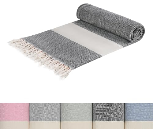 Edel Living Toalla de playa de hamam, 100% algodón, compacta y ligera, ultra absorbente y de secado rápido, ideal como toallas, toallas de ducha, toalla de sauna, toalla de baño de 95 x 200 cm (negro,