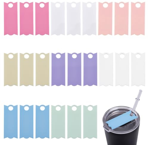 DICOSMETIC 24Pcs Personalized Tumbler Plates 8 Colors Stanley Name Plate Acrylic Nameplate Tumbler Lid Topper for DIY Craft Supplies