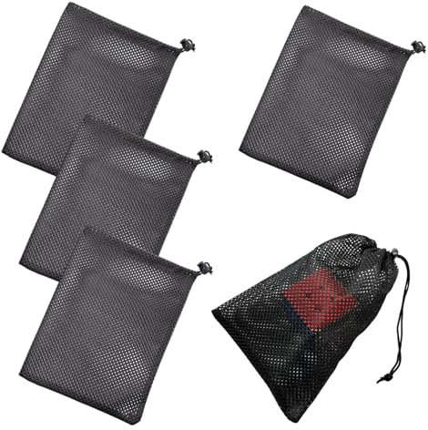 5 Mesh Bag Small Black Drawstring Mesh Bags for Laundry Storage Toys 14x19cm Nylon Mesh Bag Set with Cord Pull Closure Compact Packing Nylon Small Item Organizer Toy Storage Polyester Bag